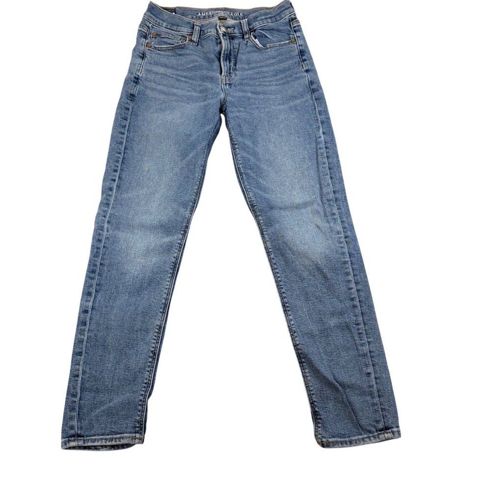 American Eagle Stretch Straight Leg Jeans Womens 4 Short Medium Wash Blue Denim